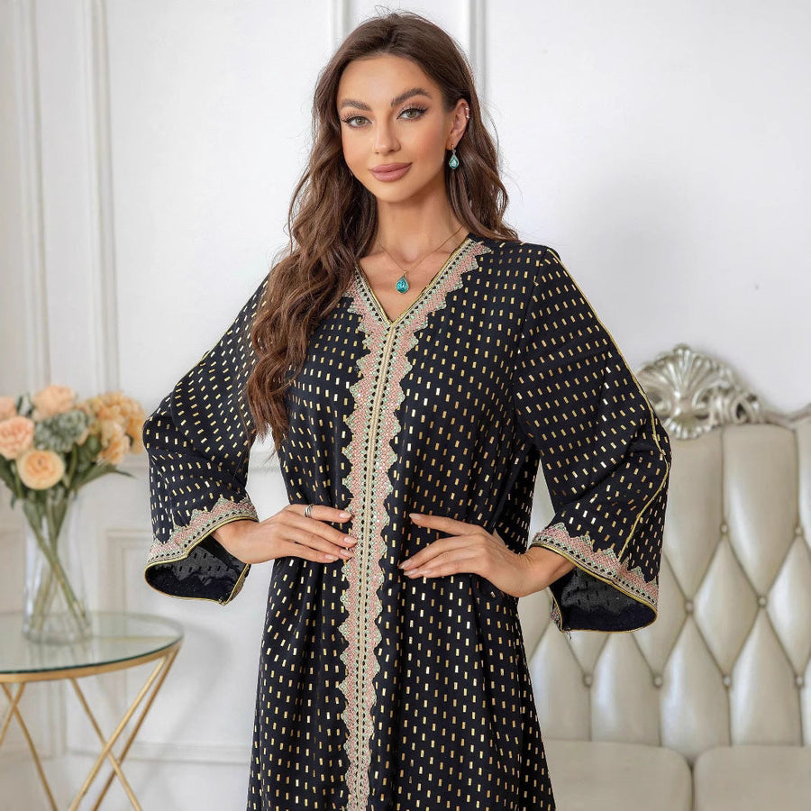 Damen Maxi-Kleid im eleganten Kaftan-Stil mit filigranen Verzierungen