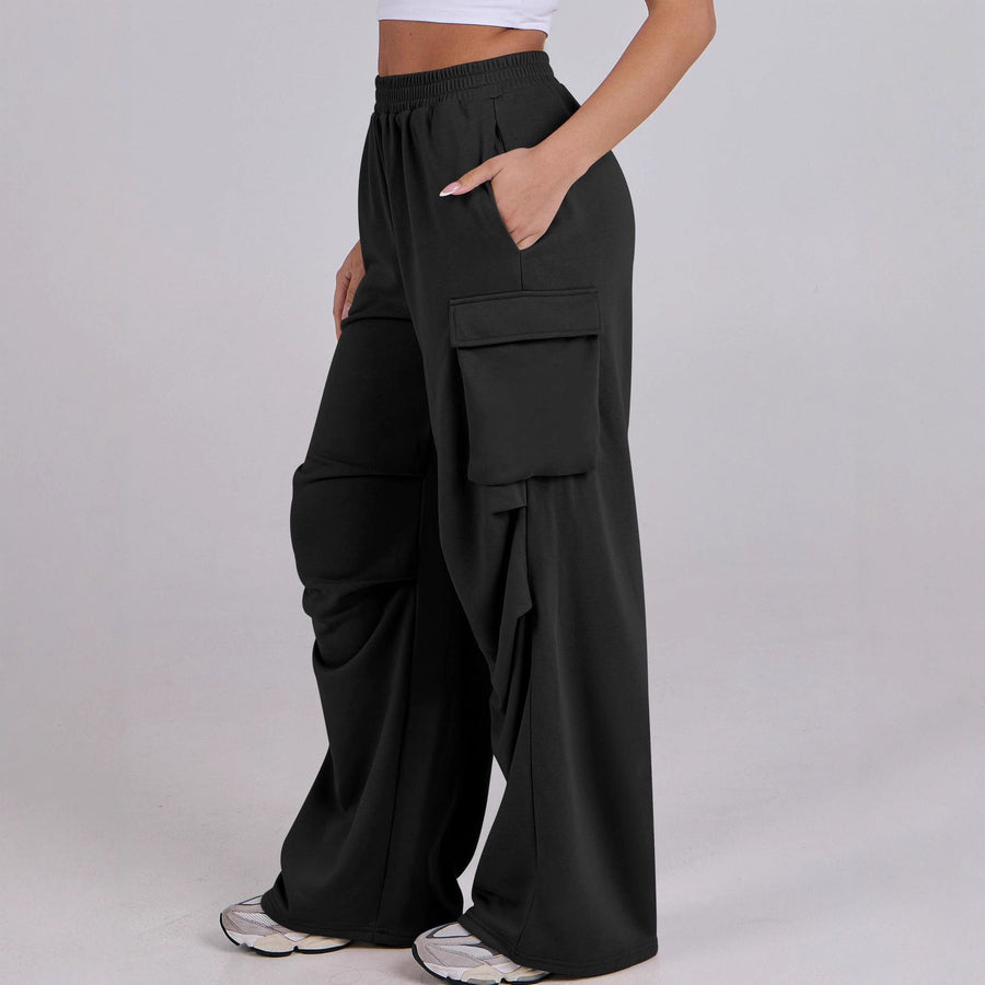 Damen lässige Cargo-Hose mit elastischem Bund und weiten Beinen