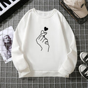 Damen Sweatshirt mit kreativem Handzeichen-Motiv und weichem Innenfutter