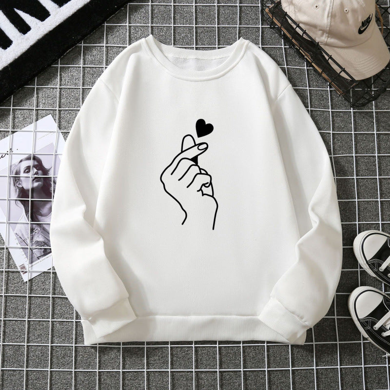 Damen Sweatshirt mit kreativem Handzeichen-Motiv und weichem Innenfutter