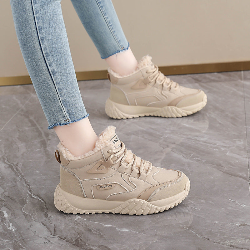 Damen trendige High-Top Sneakers mit weichem Fleece-Futter und rutschfester Laufsohle