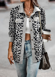 Damen Trendige Kordjacke mit Leo-Print und Brusttaschen