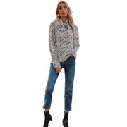 Damen elegante Bluse mit Rüschendetails und edlem Leopardenmuster