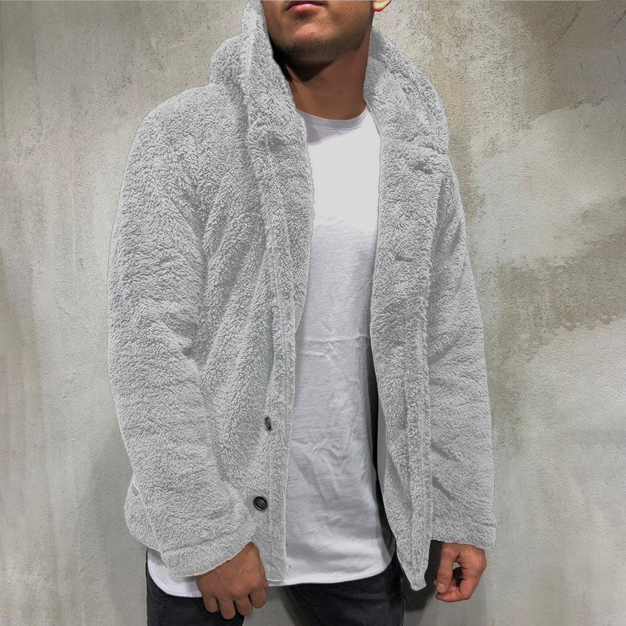Herren kuschelige Fleecejacke mit praktischer Kapuze und Knopfverschluss Aliams