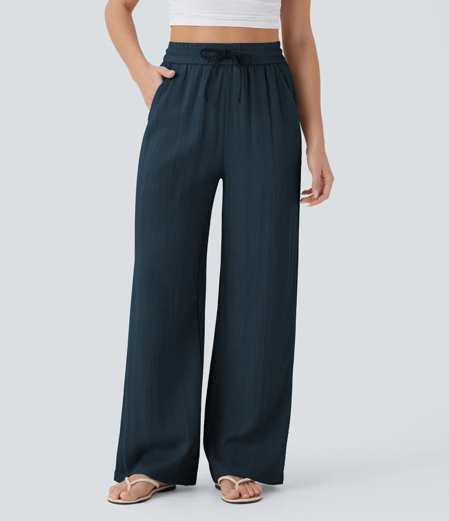 Damen weite Palazzo-Hose mit elastischem Bund und praktischen Taschen