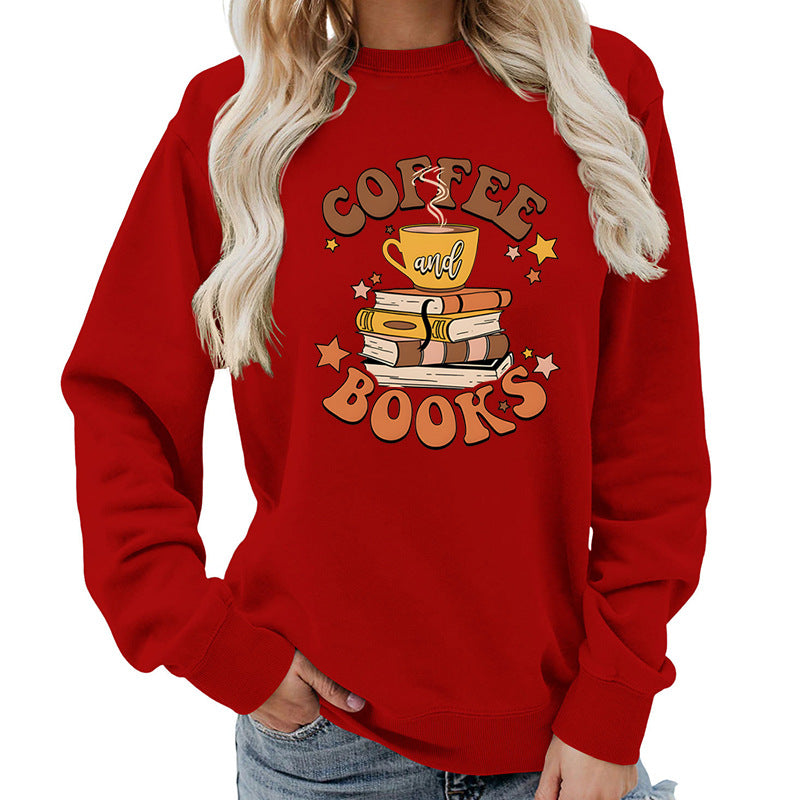 Damen Sweatshirt mit kreativem Kaffeebuch-Design