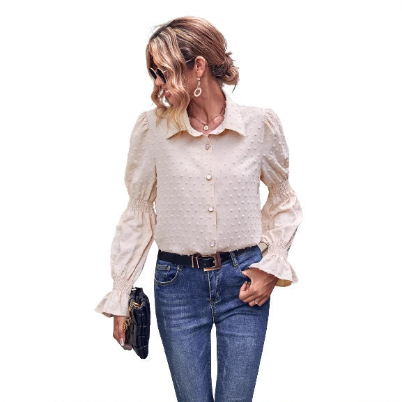 Damen elegante Bluse mit Puffärmeln und Struktur