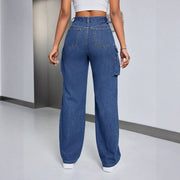 Damen Cargo-Jeans mit hohem Bund und seitlichen Taschen