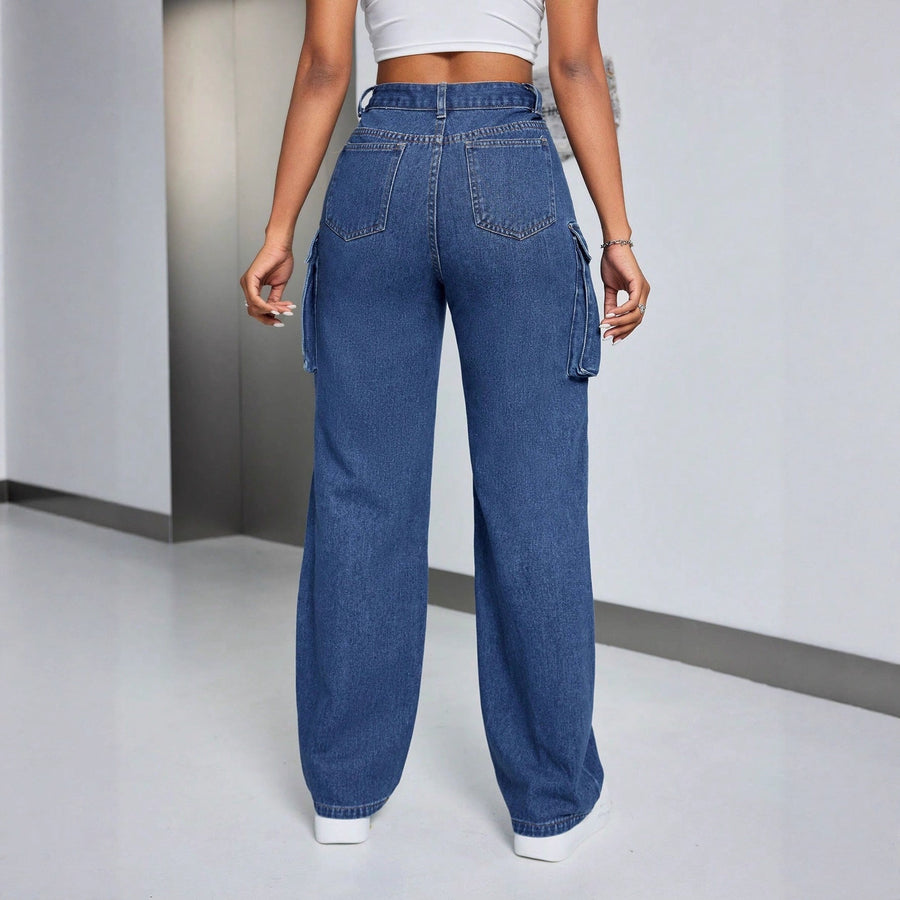Damen Cargo-Jeans mit hohem Bund und seitlichen Taschen