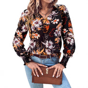 Damen Bluse mit floralem Muster und elastischen Rüschendetails