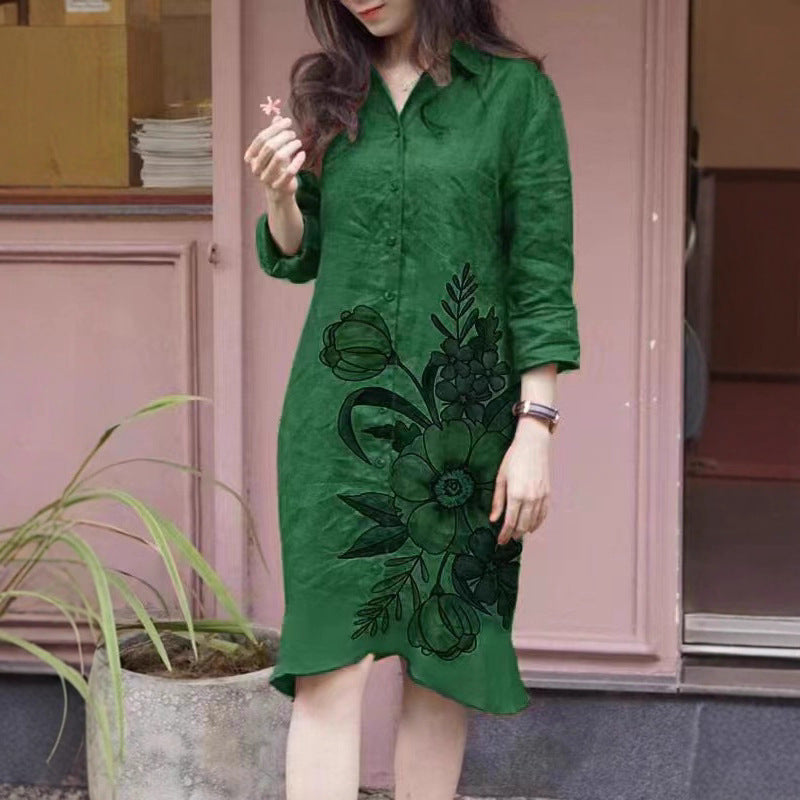 Damen Hemdblusenkleid mit floralen Motiven und tailliertem Schnitt