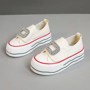 Damen Sneakers mit funkelndem Schnallen-Design und hoher Plattform