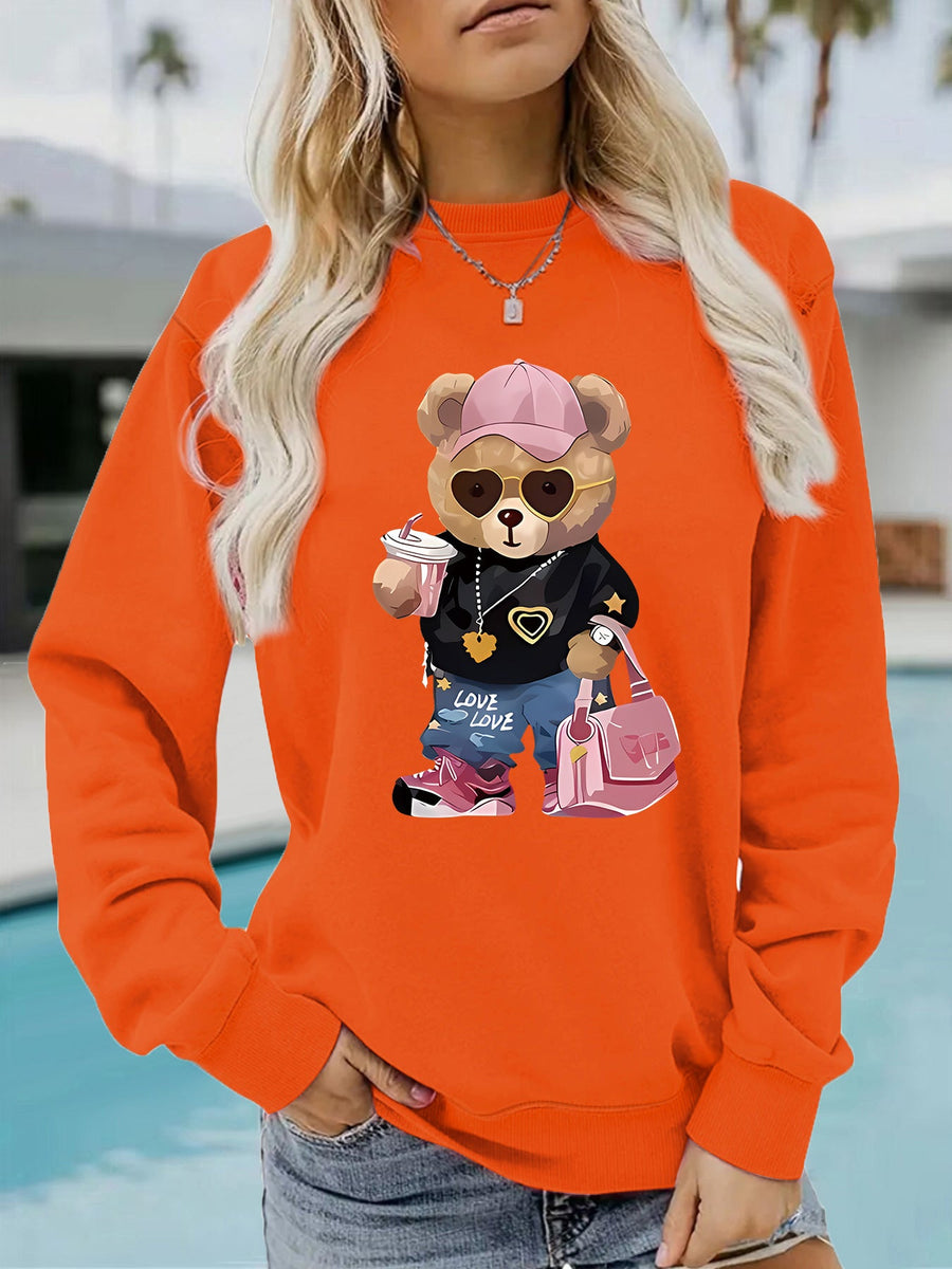 Damen Sweatshirt mit einzigartigem Cartoon-Bären-Motiv und modischem Schriftzug