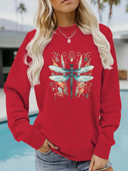 Damen Sweatshirt mit einzigartigem Libellen-Print und botanischem Design