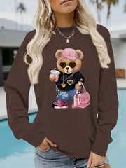 Damen Sweatshirt mit einzigartigem Cartoon-Bären-Motiv und modischem Schriftzug