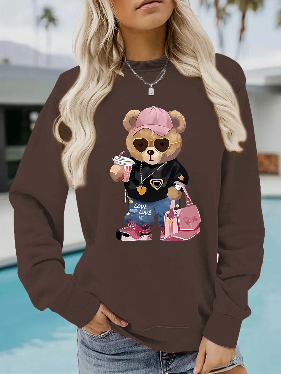 Damen Sweatshirt mit einzigartigem Cartoon-Bären-Motiv und modischem Schriftzug