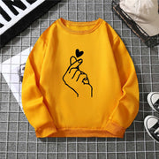 Damen Sweatshirt mit kreativem Handzeichen-Motiv und weichem Innenfutter