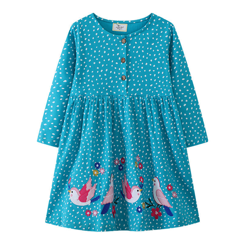 Mädchen Langarmkleid mit verspieltem Vogel-Design Drune