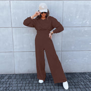 Damen lässiger Jumpsuit mit weitem Bein und praktischer Kapuze
