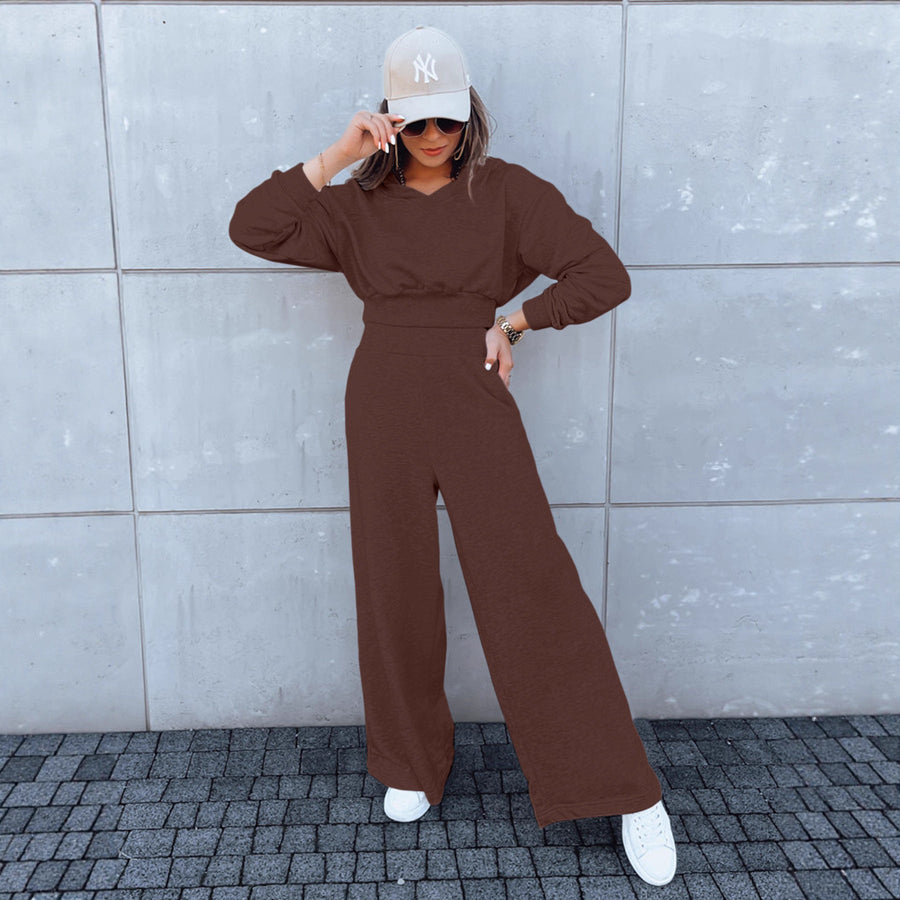 Damen lässiger Jumpsuit mit weitem Bein und praktischer Kapuze