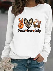 Damen Sweatshirt mit kreativem Peace, Love & Unity Motiv