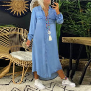 Magdalena - Lässiges langärmliges Hemdblusenkleid aus Denim mit Button-Down-Front