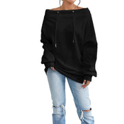 Damen lässiger Oversized-Pullover mit offenem Kragen und praktischen Kordelzügen