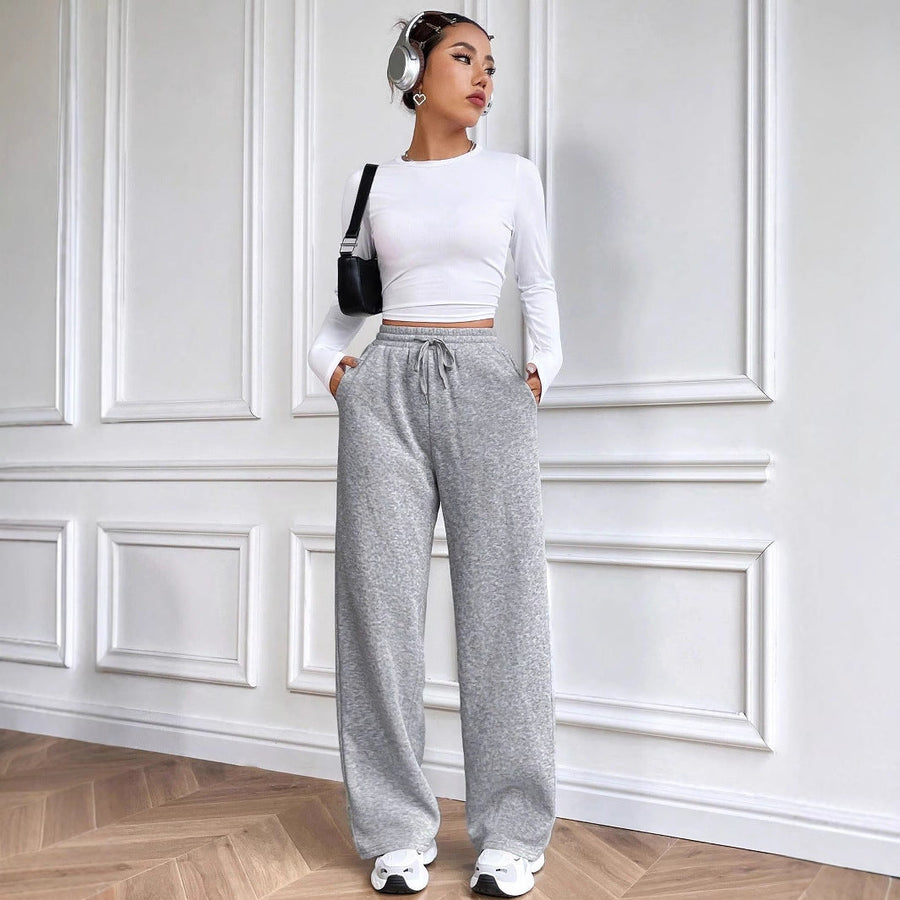 Damen bequeme Freizeithose mit weitem Schnitt und elastischem Bund