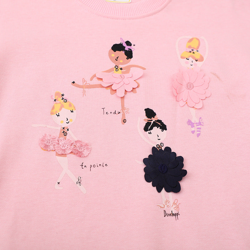 Mädchen Sweatshirt mit Tüllrock und bunten Ballerina-Applikationen Drune