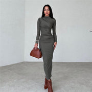 Damen figurbetontes Langarmkleid mit Raffung und elegantem Design