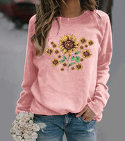 Damen Sweatshirt mit floralem Sonnenblumenmotiv und bequemer Passform