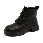 Damen stylische Schnürstiefeletten mit Reißverschluss und robustem Profil