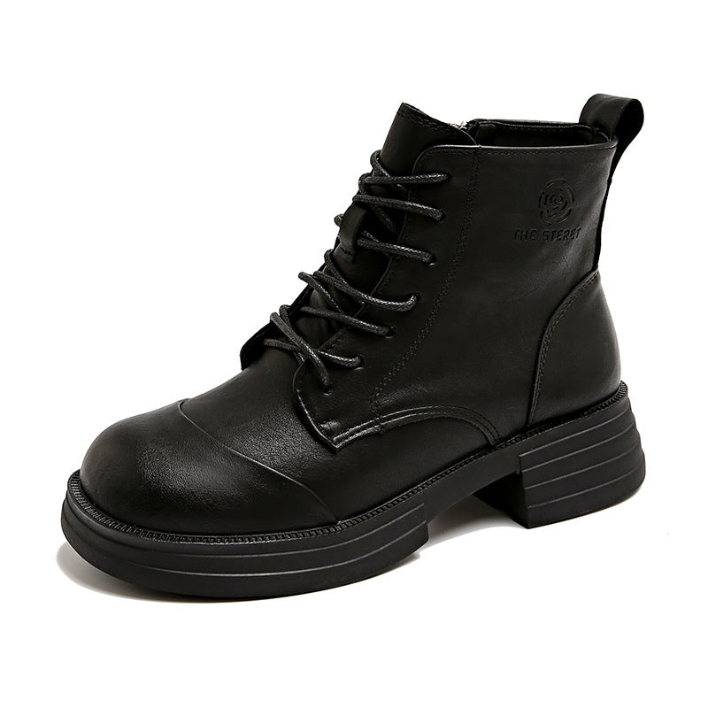Damen stylische Schnürstiefeletten mit Reißverschluss und robustem Profil