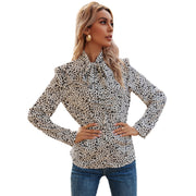 Damen elegante Bluse mit Rüschendetails und edlem Leopardenmuster