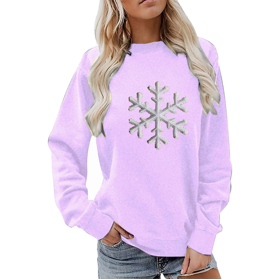 Damen Sweatshirt mit funkelndem Schneeflockenmotiv und lässigem Schnitt