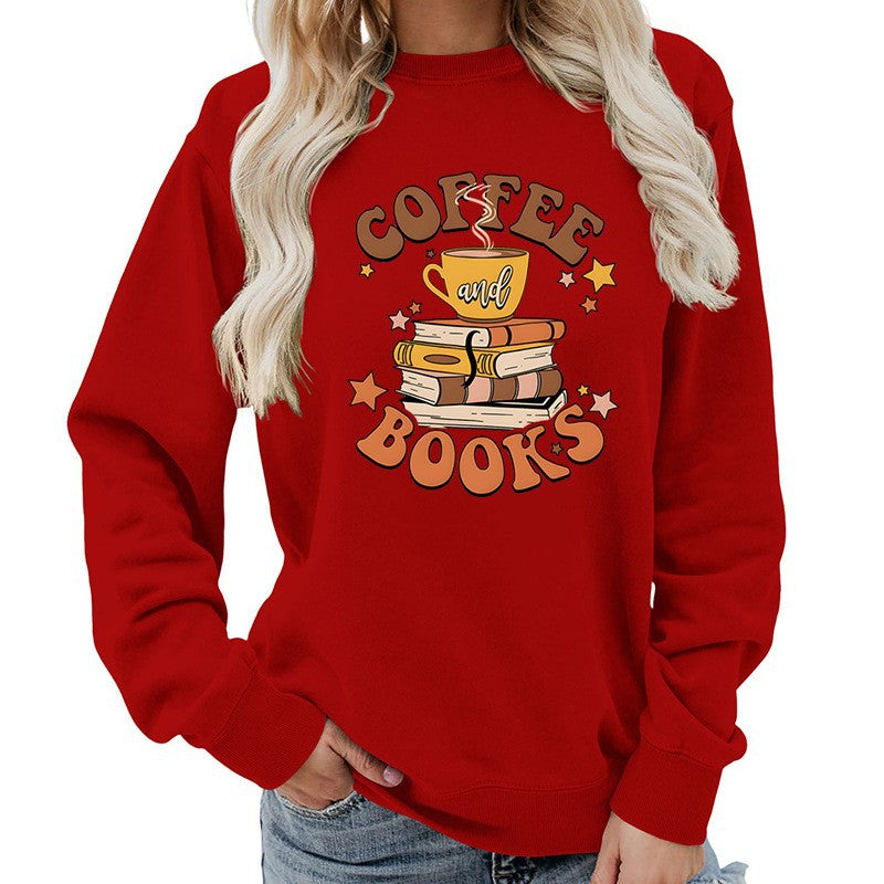 Damen Sweatshirt mit kreativem Kaffeebuch-Design