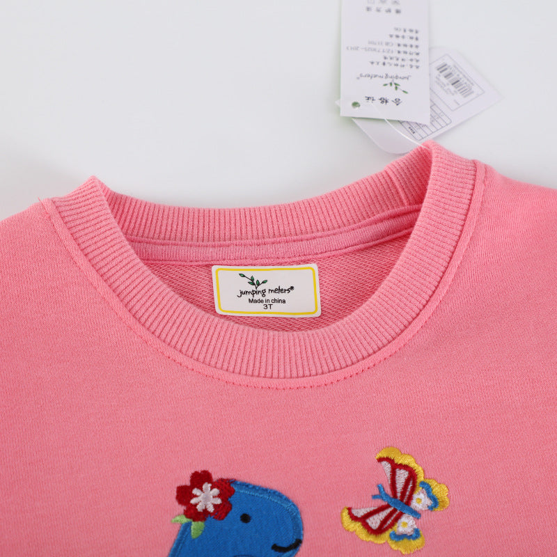 Mädchen Sweatshirt mit buntem Dinosaurier- und Blumenapplikationen Drune