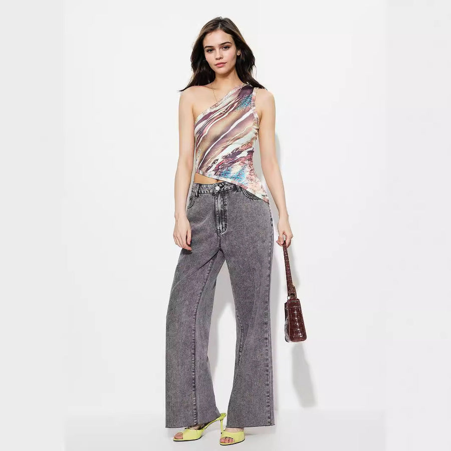 Damen Flared Jeans mit hohem Bund und detaillierten Nähten