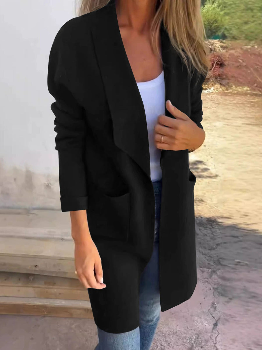Damen lässiger Oversized-Mantel mit Eingrifftaschen und offenem Kragen