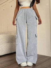 Damen lässige Cargo-Hose mit weitem Bein und praktischen Taschen