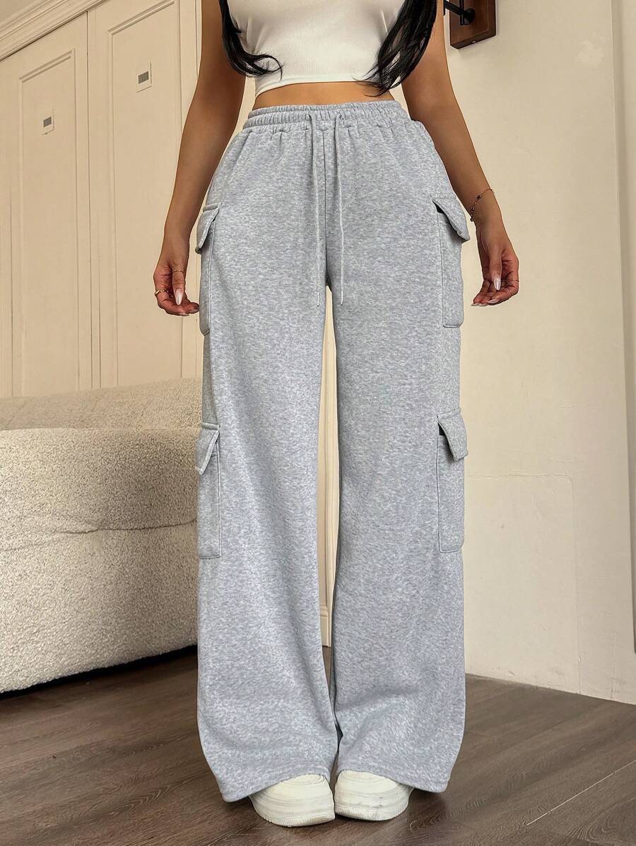 Damen lässige Cargo-Hose mit weitem Bein und praktischen Taschen