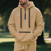 Herren nan technischer Freizeit-Hoodie mit kurzem mittigem Reißverschluss, Reißverschluss-Kängurutasche und Ärmeltasche Drune