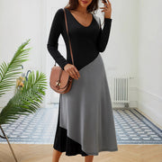 Damen figurbetontes Langarm-Kleid mit modernem Schnitt und Farbeinteilungen