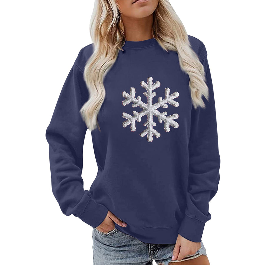 Damen Sweatshirt mit funkelndem Schneeflockenmotiv und lässigem Schnitt