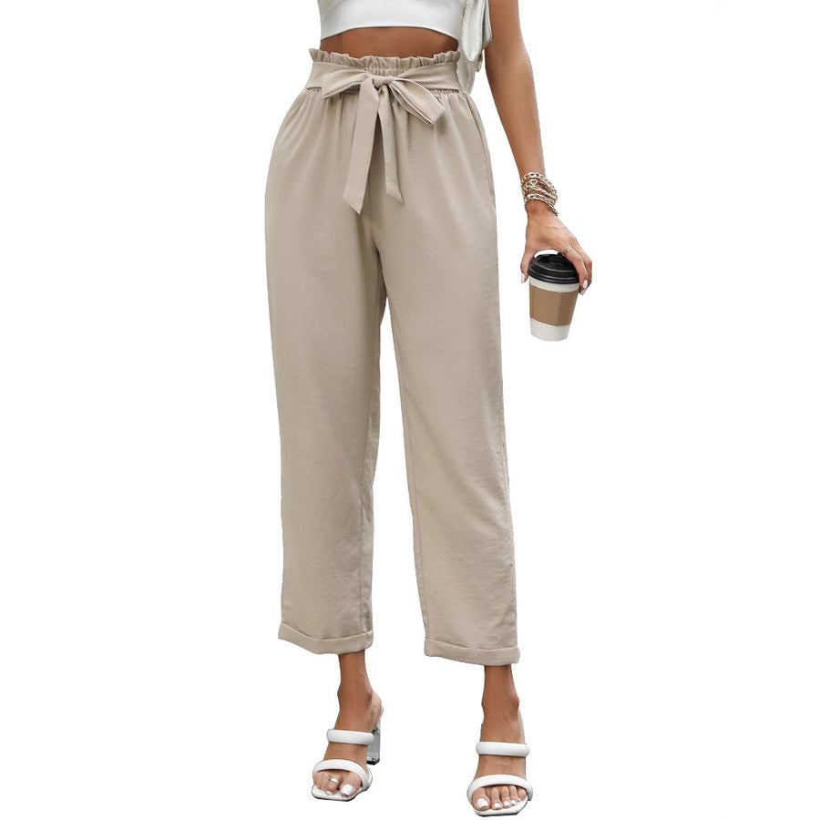Damen elegante Locker sitzende Hose mit Taillenbindung