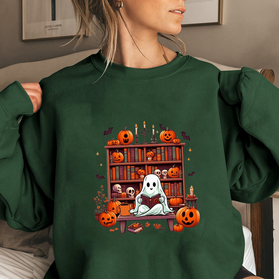 Damen Sweatshirt mit herbstlichem Gruselmotiv und lässigen Puffärmeln