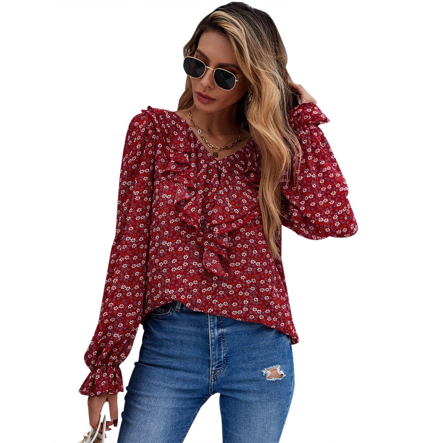 Damen Bluse mit Rüschendetails und floralem Muster