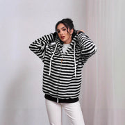 Damen Flauschige Strickjacke mit kontrastierenden Streifen
