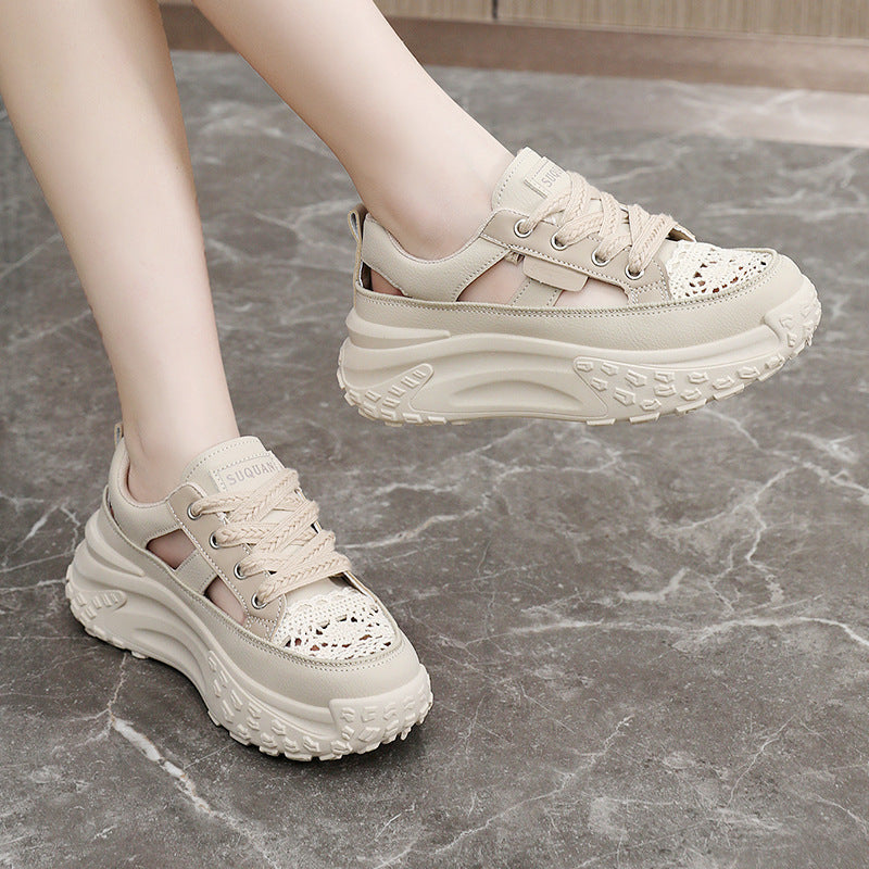 Damen Sportliche Plateau-Sneaker mit atmungsaktiver Oberflächenstruktur und modischem Design