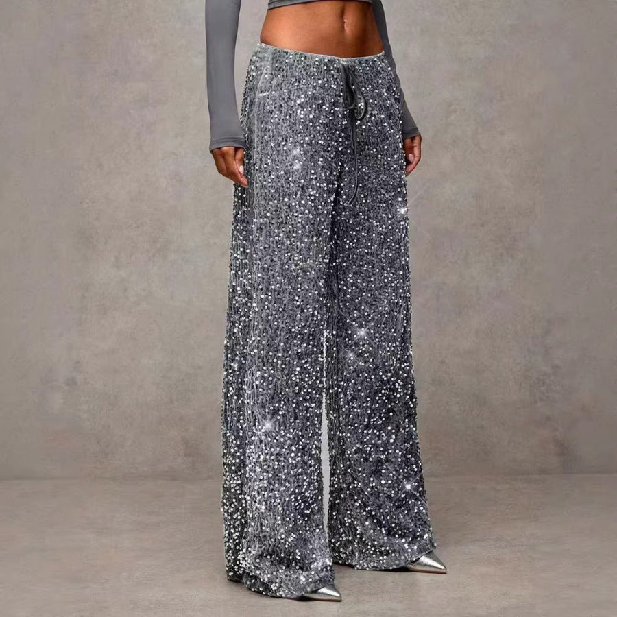 Damen extravagante Palazzohose mit Paillettenbesatz